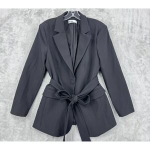 BOA Blazer Womens Small Belted Jacket Career Classic Minimalist Lined City Black